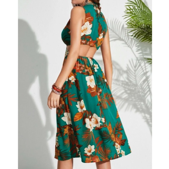 Sexy floral tropical print cutout tie back dress - Picture 2 of 6